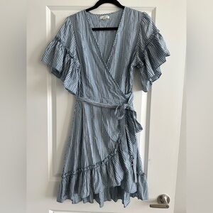 Blue Gingham Wrap Dress